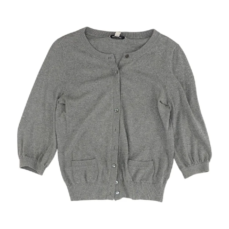 Gray Solid Cardigan Sweater Fitted Slim Tailored
