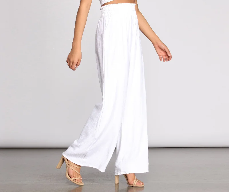 Day At The Hamptons Smocked Linen Pants Comfortable Pleated Pants
