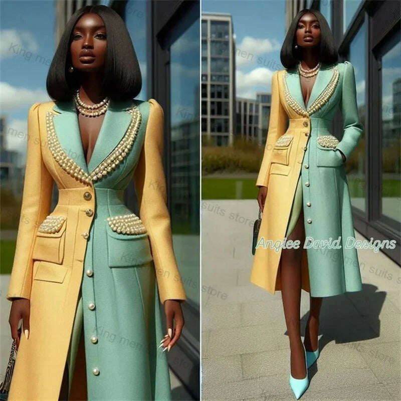 Luxury Pearls Women Suit Long Blazer Yellow Mint Cotton Overcoat Customized Formal Office Lady Wedding Prom Dress Jacket Coat Fleece Jacket Down Jacket Parka Luxury Pearls Women Suit Long Blazer Yellow Mint Cotton Overcoat Customized Formal Office Lady Wedding Prom Dress Jacket Coat Fleece Jacket Down Jacket Parka