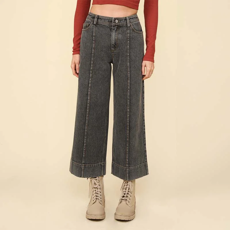 Wide Leg Seam Detail Denim Pants Cozy Lounge Pants