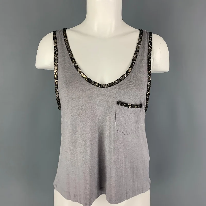 PHILLIP LIM Size XS Grey Lilac Silk Wool Tank Casual Top mesh tank top