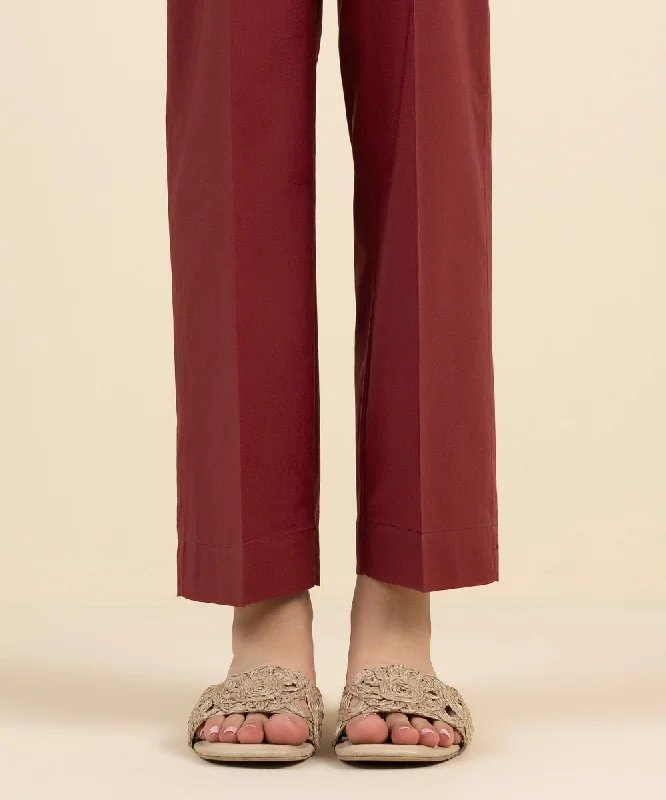 Solid Cambric Straight Pants Chic Checkered Pants