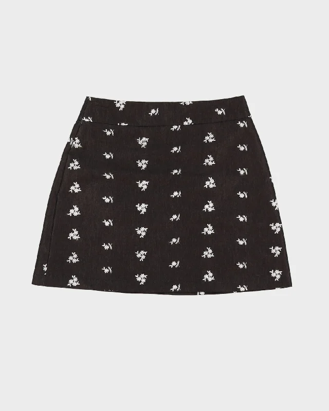 Rokit Originals Black Patterned Tina Skirt - W26 velvet skirt luxury