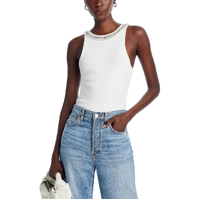 Alice and Olivia Womens Ribbed Embellished Tank Top white tank top