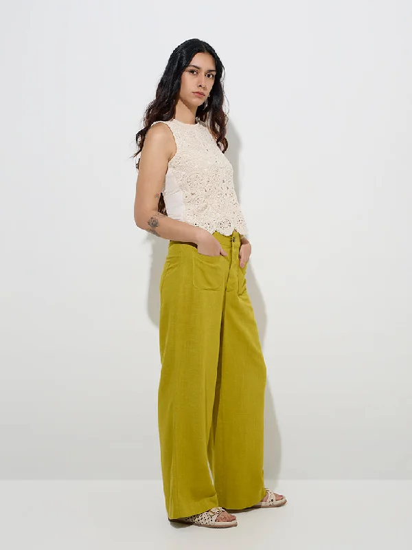 LOV Olive High-Rise Pants Comfy Zip-Up Pants