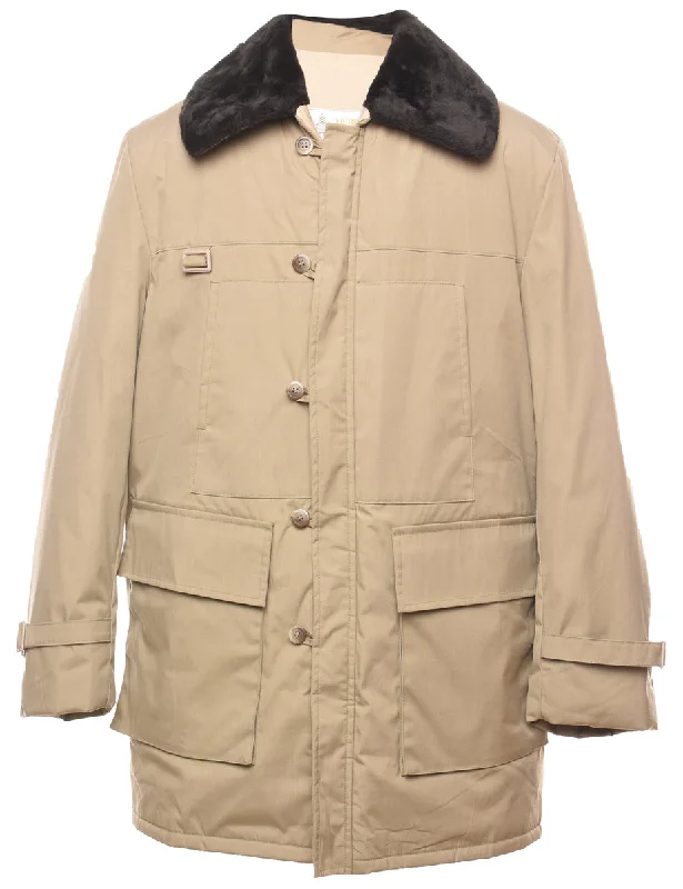 London Fog Beige & Black Contrast Faux Fur Collar Jacket - L Wool Jacket Cashmere Jacket Tweed Jacket