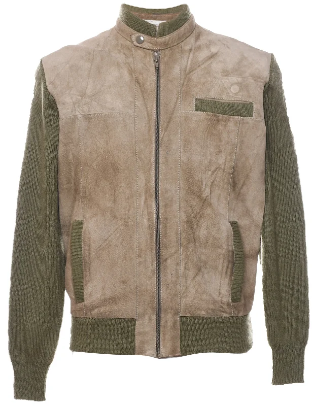 Light Green & Light Brown Contrast Suede Knit Jacket - M Fleece Jacket Down Jacket Parka Light Green & Light Brown Contrast Suede Knit Jacket - M Fleece Jacket Down Jacket Parka
