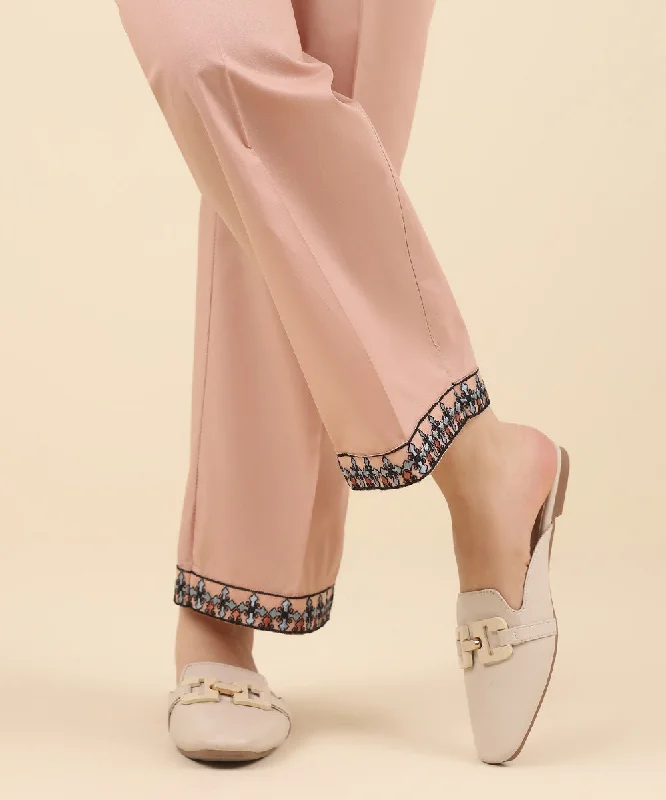 Embroidered Cambric Straight Pants Comfortable Wide-Leg Pants
