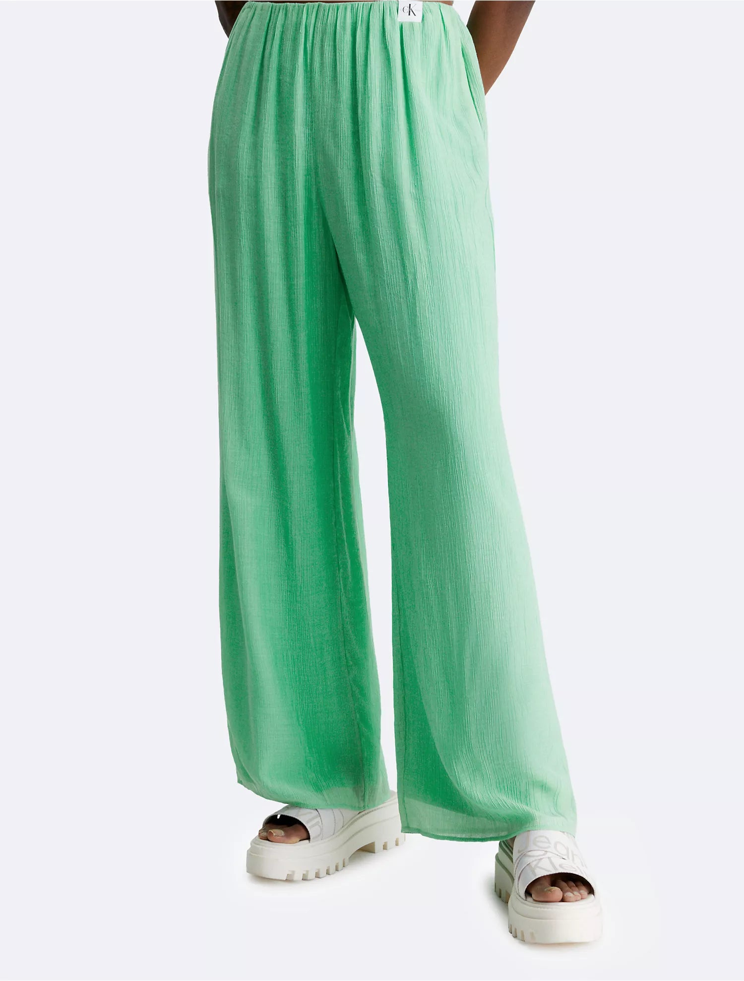 Calvin Klein Crinkle High Waist Straight Fit Pants - Women Classic Straight-Leg Pants
