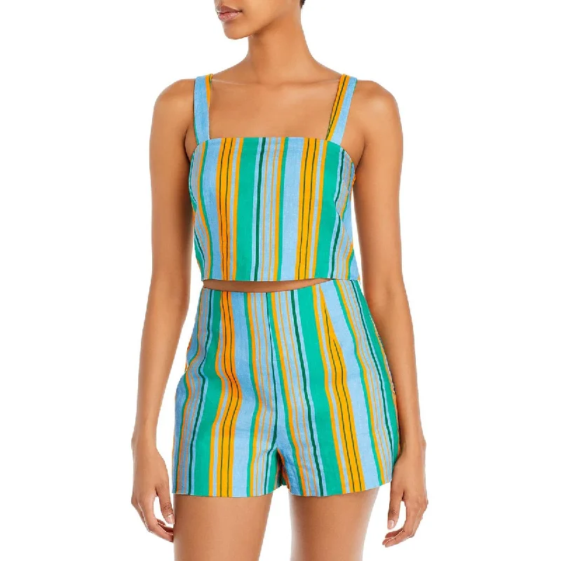 STAUD Womens Rigina Linen Striped Tank Top flirty tank top
