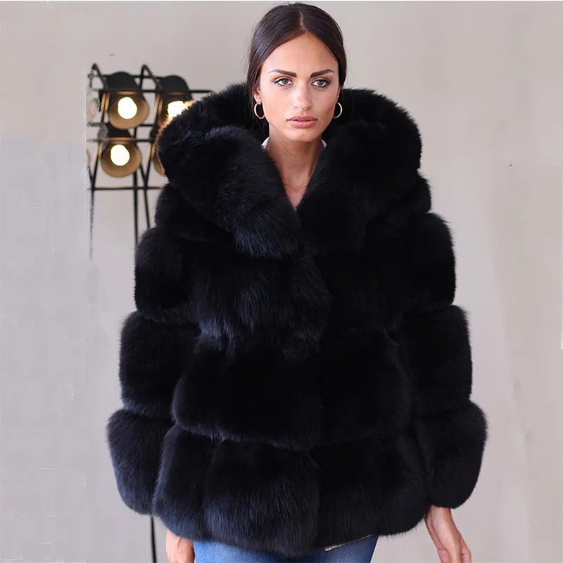 HJQJLJLS 2021 Winter New Women Elegant Black Faux Fox Fur Coat Hooded Female Thick Warm Fluffy Artificial Fur Coat Fur Jacket Nylon Jacket Polyester Jacket Spandex Jacket HJQJLJLS 2021 Winter New Women Elegant Black Faux Fox Fur Coat Hooded Female Thick Warm Fluffy Artificial Fur Coat Fur Jacket Nylon Jacket Polyester Jacket Spandex Jacket