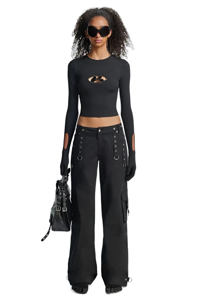THE KRIPT - "Zani" Cargo Pants - Relaxed Lowrise Fit Chic Faux Leather Pants
