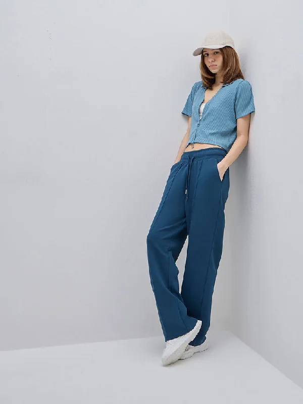 Studiofit Teal High-Rise Track Pants Stretch Fit Pants