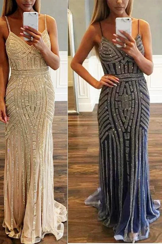 Best Amazing Modest Luxurious Mermaid Spaghetti Straps V-Neck Sparkly Sweep Train Prom Party Dress Tunics Sale discount Best Amazing Modest Luxurious Mermaid Spaghetti Straps V-Neck Sparkly Sweep Train Prom Party Dress Tunics Sale discount