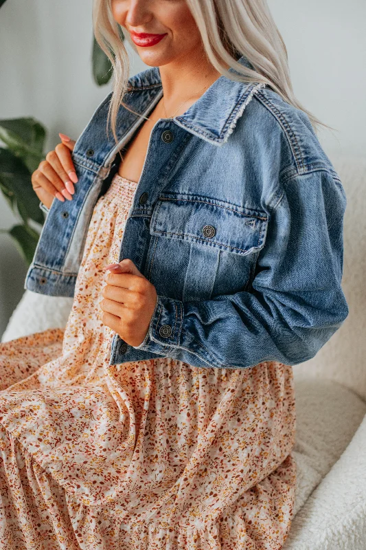 Desi Hidden Denim Jacket - Medium Wash Mesh Jacket Canvas Jacket Denim Jacket