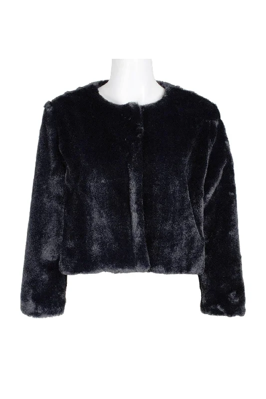 Adrianna Papell AP1E207063 Crew Neck 3/4 Sleeve Fur Jacket Oversized Jacket Tailored Jacket Straight Jacket