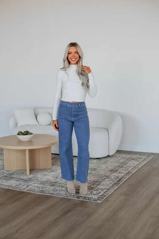 Linsley Wide Leg Pants - Slate Blue Comfortable Cargo Pants