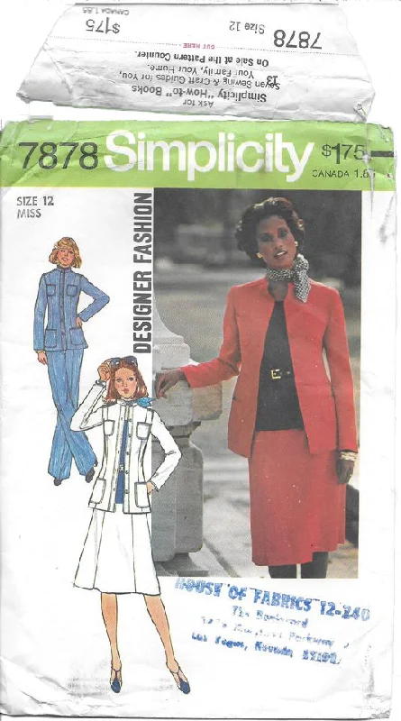 SALE 1977 Simplicity 7878 Pattern: Skirt and Jacket Rayon Fabric Velvet Fabric Corduroy Fabric SALE 1977 Simplicity 7878 Pattern: Skirt and Jacket Rayon Fabric Velvet Fabric Corduroy Fabric