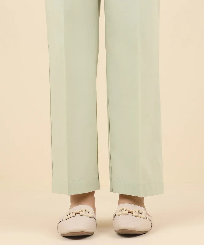 Solid Cambric Straight Pants High-Waist Trousers