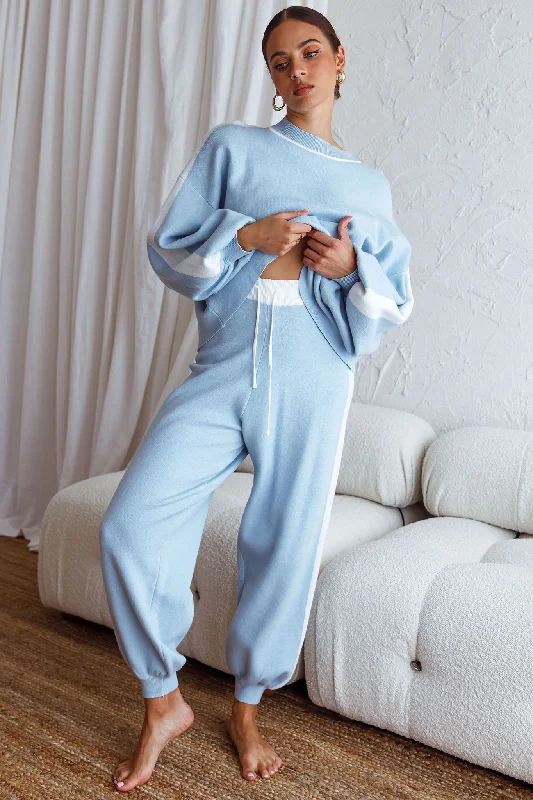Take Me Back Brushed Knit Jogger Pants Blue Soft Stretch Pants