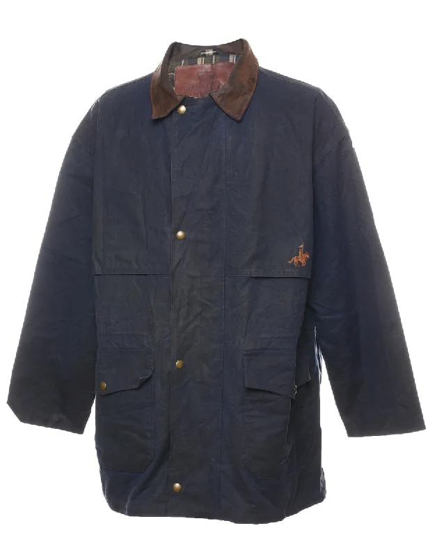 Leather Contrast Collar Navy Wax Jacket - L Nylon Fabric Polyester Fabric Spandex Fabric Leather Contrast Collar Navy Wax Jacket - L Nylon Fabric Polyester Fabric Spandex Fabric