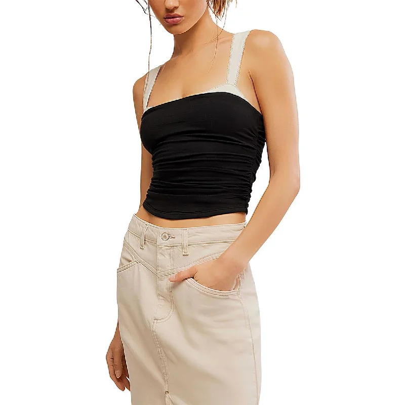 Free People Womens 2 Tone Ruched Sleeveless Tank Top gold tank top