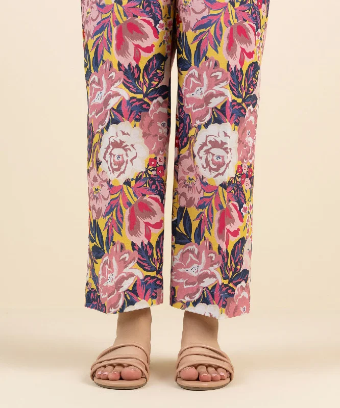 Printed Cambric Straight Pants Comfy High-Waist Jeans