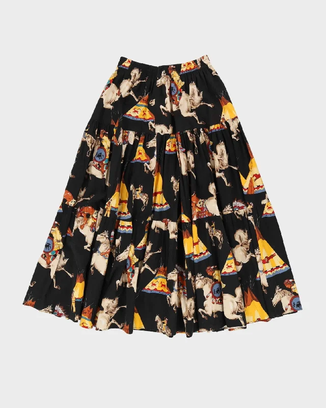 Y2K 00s Horses Patterned Midi Skirt - S / M corduroy skirt durable