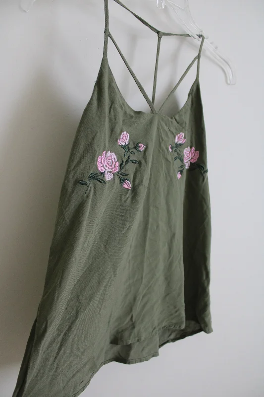 No Boundaries Olive Green Rose Embroidered Tank | M casual tank top