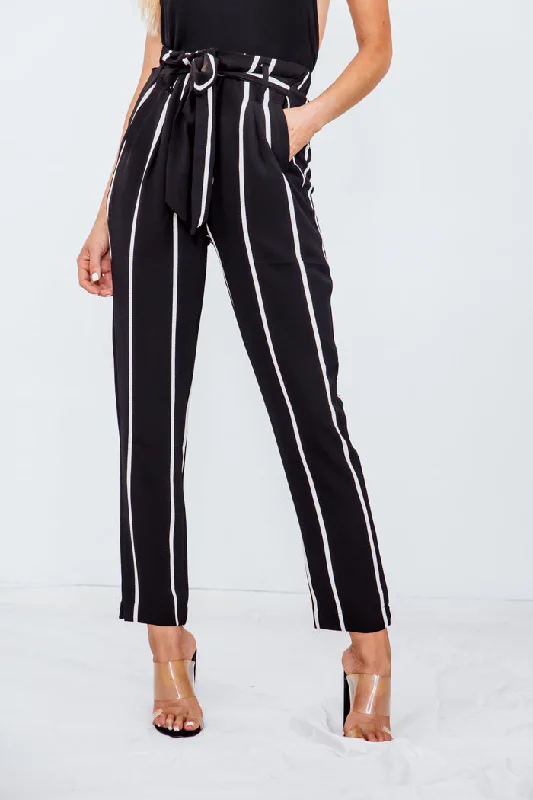 Striped Pant with Tie Waist Formal Stretch Pants