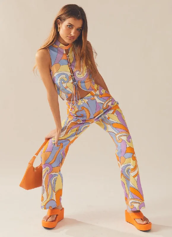 Evie Pants - Retro Swirl Chic Checkered Pants