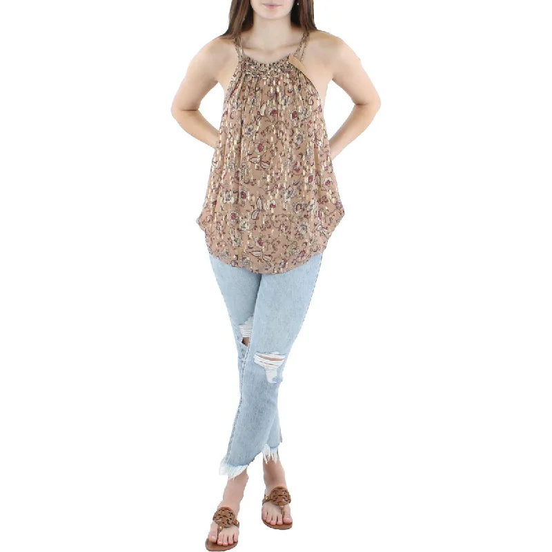 Ramy Brook Womens Kira Metallic Printed Tank Top peekaboo tank top