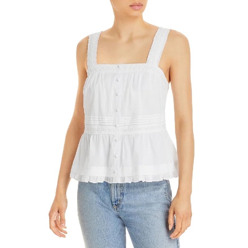 Aqua Womens Lace Trim Faux Button Up Tank Top strappy tank top