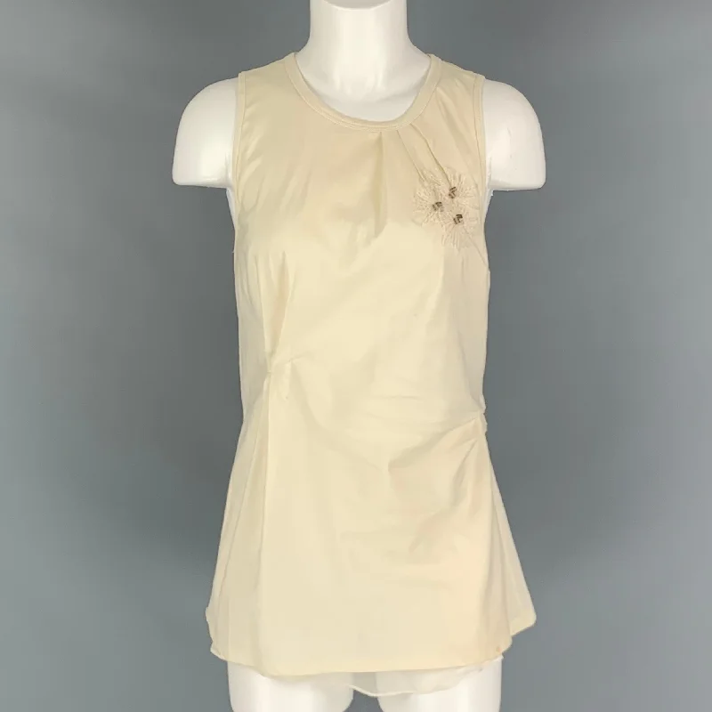 BRUNELLO CUCINELLI Size S Cream Embroidered Tank Casual Top basic tank top