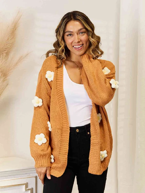 Lyle Flower Dropped Shoulder Open Front Cardigan Lace Blend Ribbed Blend Corduroy Blend