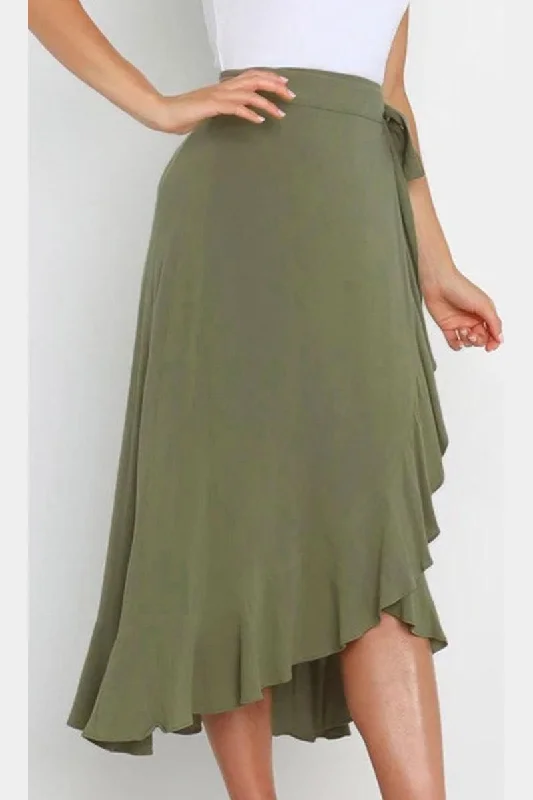 TRENDY WOMEN RUFFLED EDGING LACE UP SKIRT summer skirt style