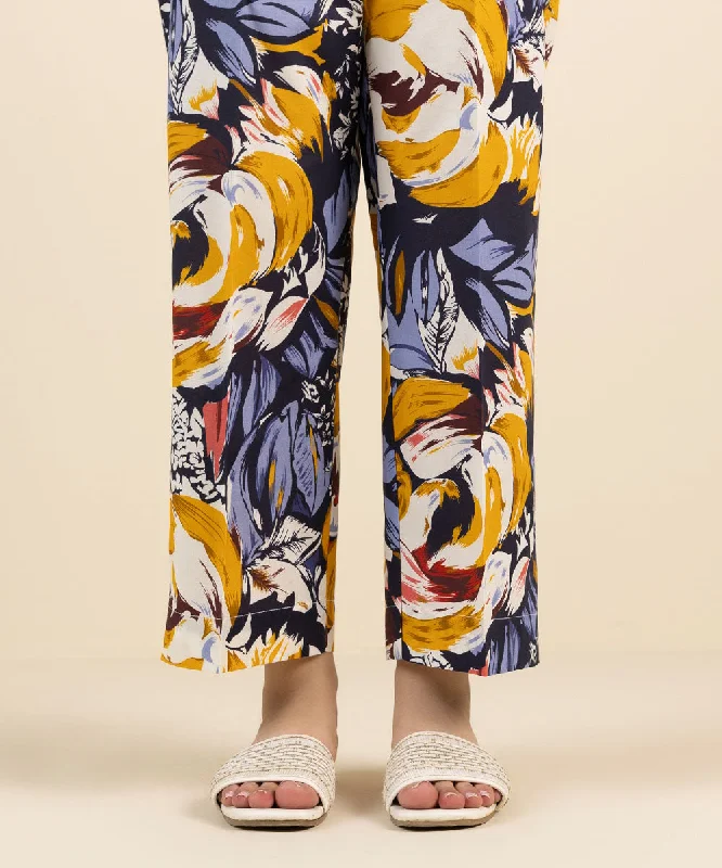 Printed Cambric Straight Pants Elegant Silk Pants