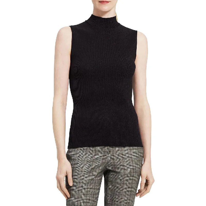 Theory Womens Compact Crepe Metallic Tank Top charcoal tank top