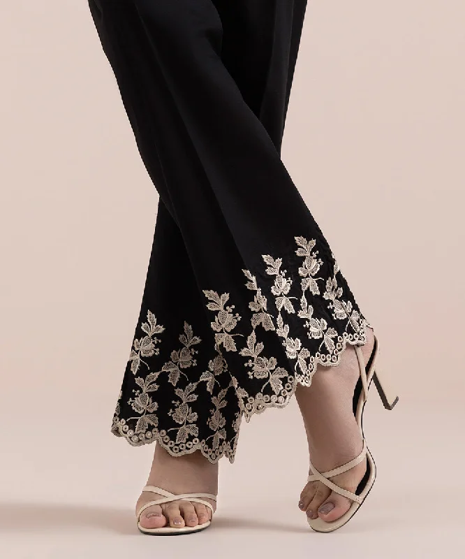 Embroidered Cambric Straight Pants Trendy High-Waist Trousers