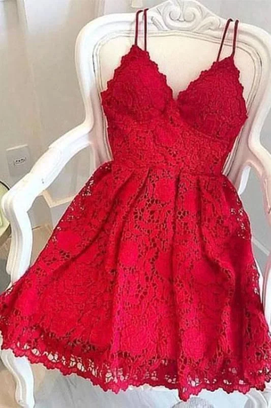 Red Spaghetti Straps Homecoming Gown Mini Lace A Line Party Dress Tunics Corduroy durable Red Spaghetti Straps Homecoming Gown Mini Lace A Line Party Dress Tunics Corduroy durable