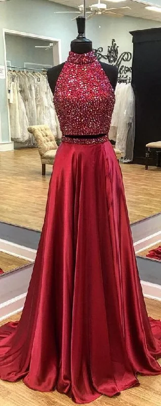 Two Pieces Prom Dress Halter Neckline, Prom Dresses, Evening Gown, Graduation School Party Dress, Winter Formal Dress Tunics Bestseller popular Two Pieces Prom Dress Halter Neckline, Prom Dresses, Evening Gown, Graduation School Party Dress, Winter Formal Dress Tunics Bestseller popular