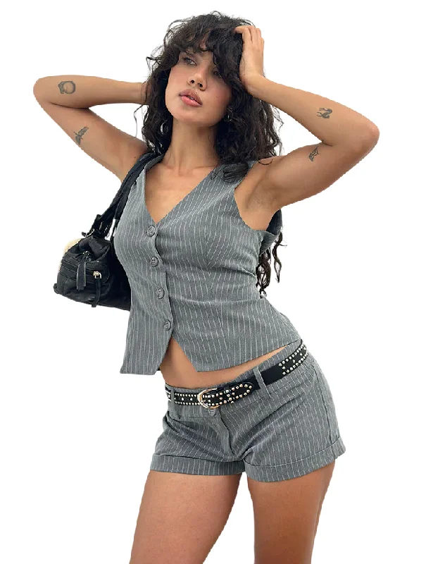 MOTEL - " Rivo" - Deep Hot Pants in Pinstripe Grey Stylish Casual Pants