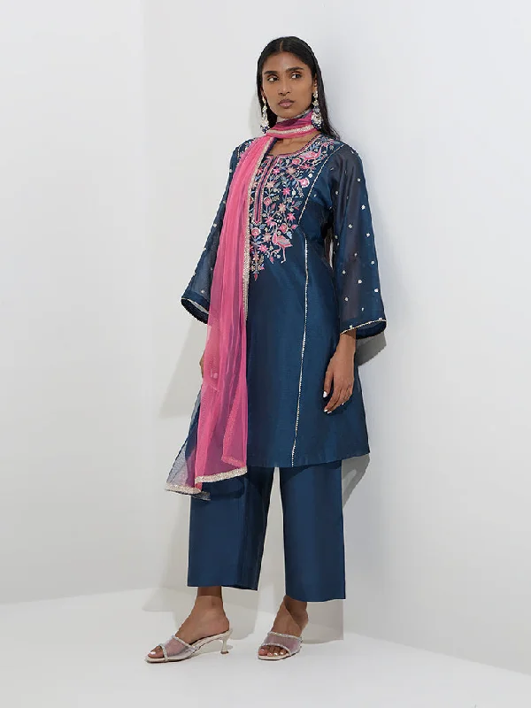 Vark Indigo Cotton-Blend Kurta, Pants and Dupatta Set Lightweight Jogger Pants