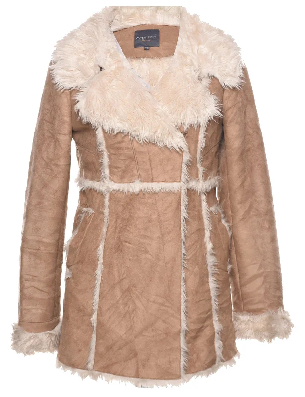 Light Brown Shearling Suede Jacket - M Denim Fabric Leather Fabric Suede Fabric
