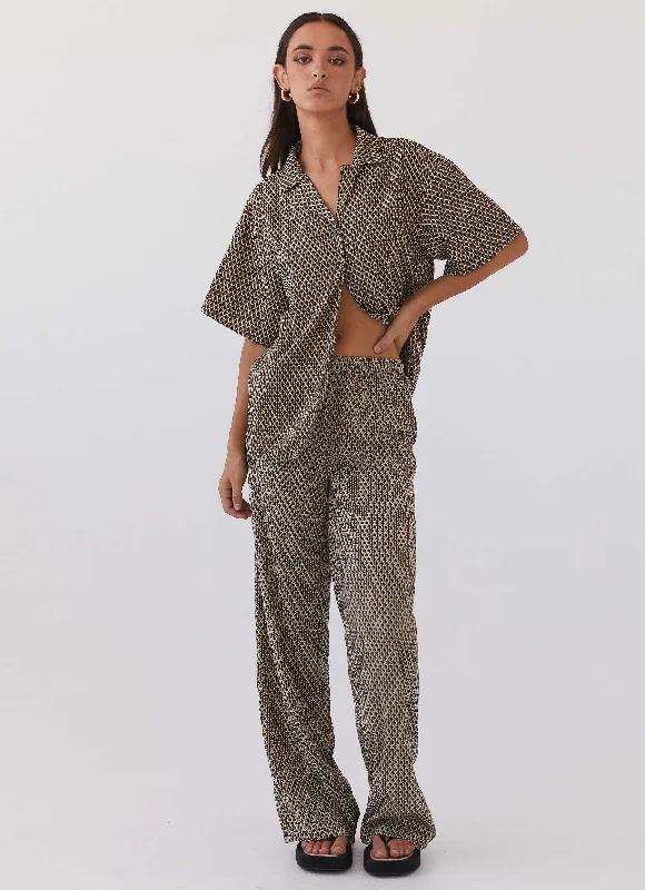 Bruno Wide Leg Pants - Brown Geo Classic Chino Pants