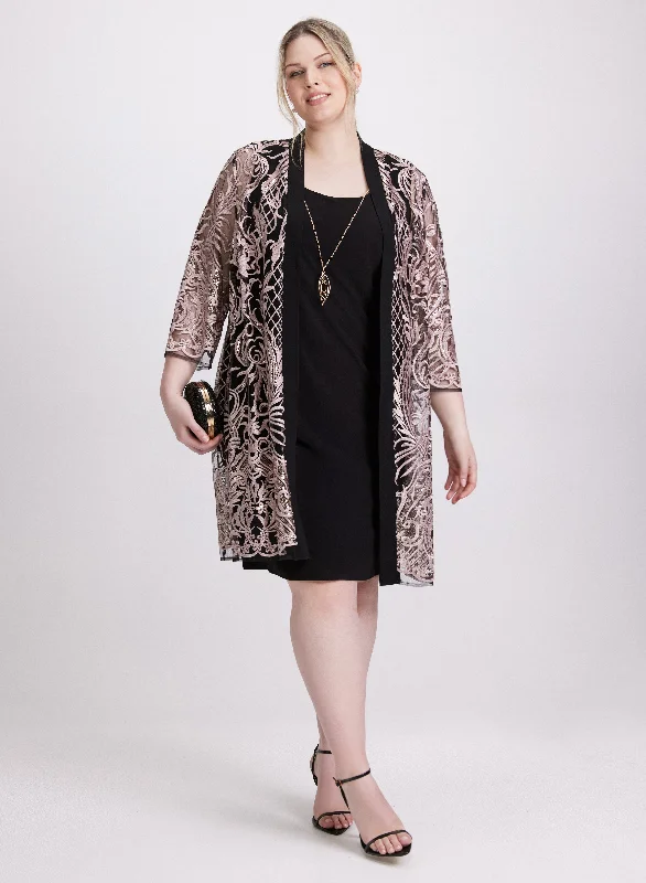 Lace Embroidered Jacket & Dress Set Snapped Jacket Toggled Jacket Drawstring Jacket