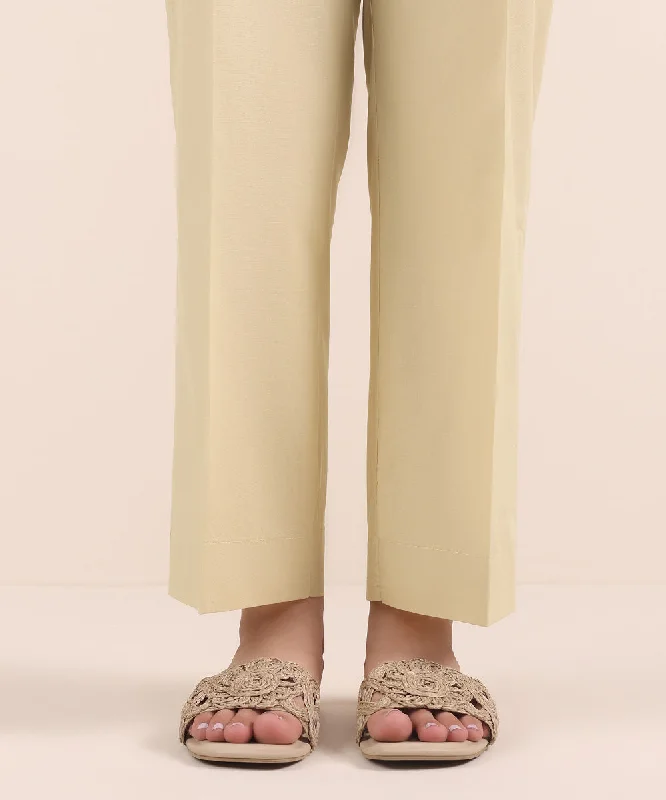 Solid Cambric Straight Pants Classic Stretch Pants