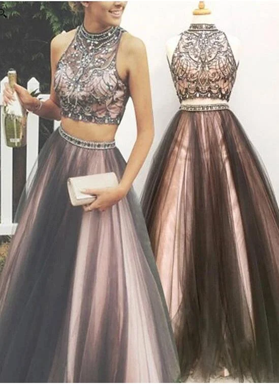 Two Pieces Prom Dress Halter Neckline, Homecoming Dress, Formal Dress, Evening Dress, Dance Dresses, Graduation Party Dress Tunics Designer luxury Two Pieces Prom Dress Halter Neckline, Homecoming Dress, Formal Dress, Evening Dress, Dance Dresses, Graduation Party Dress Tunics Designer luxury