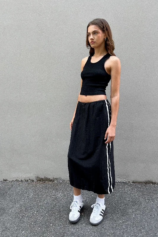 MIDI SKIRT WITH SIDE PIPING velvet skirt glossy