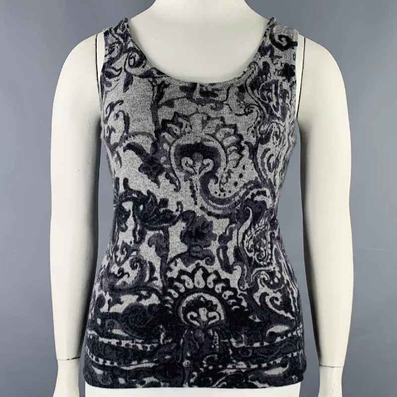 NEIMAN MARCUS Size L Grey Charcoal Cashmere Paisley Tank Casual Top scoop neck tank